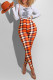 Orange Fashion Street Print Patchwork O Neck Long Sleeve Two Pieces