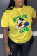 Yellow Fashion Casual Character Letter O Neck T-Shirts