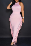 Pink Casual Solid Tassel Patchwork O Neck Sleeveless Two Pieces