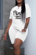 White Casual Print Patchwork O Neck Short Sleeve Two Pieces