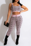 Blue Casual Print Patchwork U Neck Two Pieces