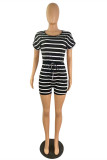 Pink Fashion Casual Striped Print Basic O Neck Regular Rompers