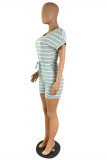Pink Fashion Casual Striped Print Basic O Neck Regular Rompers