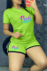 Fluorescent Green Casual Print Patchwork O Neck Short Sleeve Two Pieces