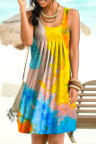 Colour Fashion Casual Print Tie-dye U Neck Vest Dress