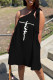 Black Casual Print Patchwork Oblique Collar A Line Dresses