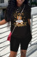 Black Fashion Street Character Print Letter O Neck Short Sleeve Two Pieces