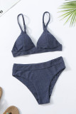 Dark Blue Fashion Sexy Solid Bandage Backless Swimwears  (With Paddings)