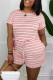 Pink Fashion Casual Striped Print Basic O Neck Regular Rompers
