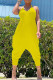 Yellow Casual Solid Patchwork O Neck Jumpsuits
