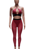 White Sexy Solid Patchwork See-through Backless Halter Sleeveless Two Pieces