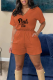 Tangerine Red Fashion Print Patchwork V Neck Short Sleeve Two Pieces