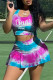 Blue Fashion Casual Sportswear Letter Print Tie-dye U Neck Sleeveless Two Pieces