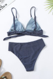 Dark Blue Fashion Sexy Solid Bandage Backless Swimwears  (With Paddings)