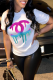 White Fashion Street Print Patchwork O Neck T-Shirts