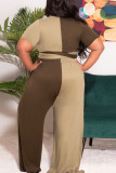 Ink Green Casual Solid Bandage Split Joint O Neck Plus Size Two Pieces