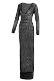 Black Sexy Solid See-through Mesh U Neck Pencil Skirt Dresses