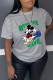 Grey Fashion Casual Character Letter O Neck T-Shirts