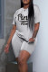 Grey Casual Print Patchwork O Neck Short Sleeve Two Pieces