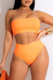 Orange Fashion Sexy Solid Backless Swimwears (Without Paddings)
