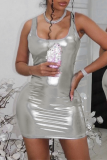 Pink Fashion Sexy Solid Basic U Neck Vest Dress