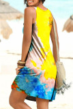 Colour Fashion Casual Print Tie-dye U Neck Vest Dress