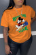 Orange Fashion Casual Character Letter O Neck T-Shirts