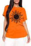 Red Fashion Casual Print Basic O Neck T-Shirts
