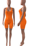 Tangerine Red Casual Sportswear Solid Split Joint U Neck Regular Jumpsuits