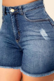 Blue Denim Zipper Fly High Hole washing pencil shorts Bottoms
