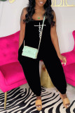 Red Casual Street Print Patchwork Spaghetti Strap Straight Jumpsuits