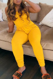 Yellow Sexy Slip Solid backless Draped Plus Size