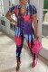 Purple Casual Print Patchwork Zipper Collar Regular Jumpsuits