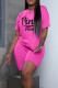 Pink Casual Print Patchwork O Neck Short Sleeve Two Pieces