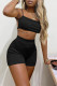 Black Sexy Casual Print Backless Spaghetti Strap Sleeveless Two Pieces