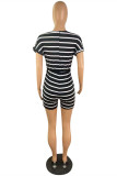 Pink Fashion Casual Striped Print Basic O Neck Regular Rompers