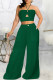 Green Fashion Casual Print Solid Hollowed Out Backless Strapless Sleeveless Two Pieces