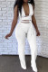 White Sexy Solid Bandage Hollowed Out Patchwork Asymmetrical V Neck Sleeveless Two Pieces