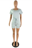 Pink Fashion Casual Striped Print Basic O Neck Regular Rompers