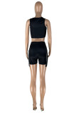 Black Fashion Casual Print Patchwork V Neck Sleeveless Two Pieces