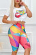 Multi-color Fashion Casual Print Patchwork O Neck Short Sleeve Two Pieces