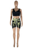 Black Fashion Casual Print Patchwork V Neck Sleeveless Two Pieces