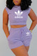 Purple Fashion Sportswear Print Letter O Neck Sleeveless Two Pieces