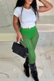 Red Sexy Solid Patchwork See-through Regular High Waist Pencil Solid Color Bottoms