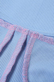 Blue Sexy Solid Patchwork Asymmetrical U Neck Two Pieces