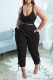 Black Casual Solid Patchwork Spaghetti Strap Plus Size Two Pieces