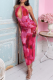 Rose Red Sexy Print Patchwork Halter Pencil Skirt Dresses