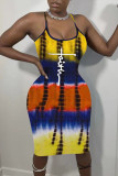 Red Casual Print Patchwork Spaghetti Strap Sling Dress Dresses