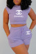 Purple Fashion Sportswear Print Letter O Neck Sleeveless Two Pieces