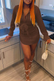 Pink Casual Solid Bandage Patchwork V Neck One Step Skirt Dresses